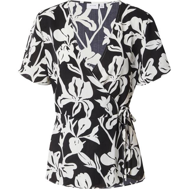 Vila - Omlottblus viLovie S/S Wrap Top - Svart
