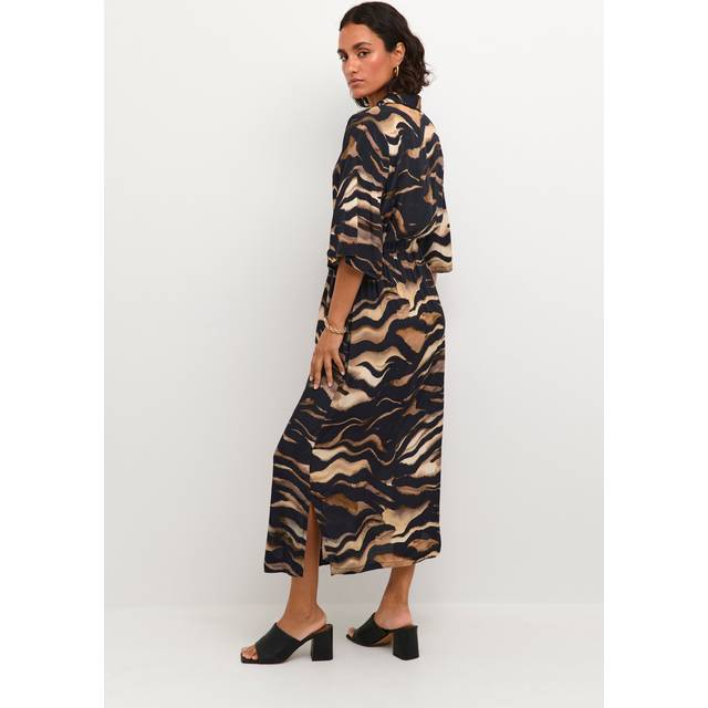 KAFFE Laila Tiger Print Maxi Dress, Black/Brown