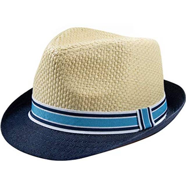PEAK 2 PEAK Unisex Kids Straw Trilby Fedora Cap Felt Fedora Hat Short Brim Sunhat (Boys  Navy Brim)