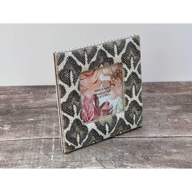 Silver and White Beaded Photo Frame, 4 x 4