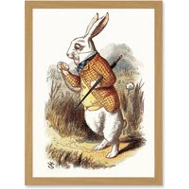 Painting Carrol Alice Wonderland Tenniel White Rabbit Artwork Framed Wall Art Print A4 - Tan - One Size