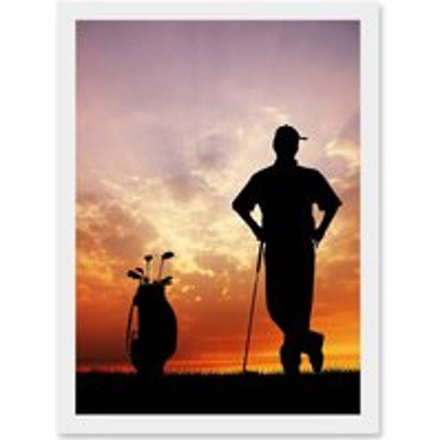 Sport Mock Photo Golf Golfer Silhouette Sunset Artwork Framed Wall Art Print A4 - White - One Size
