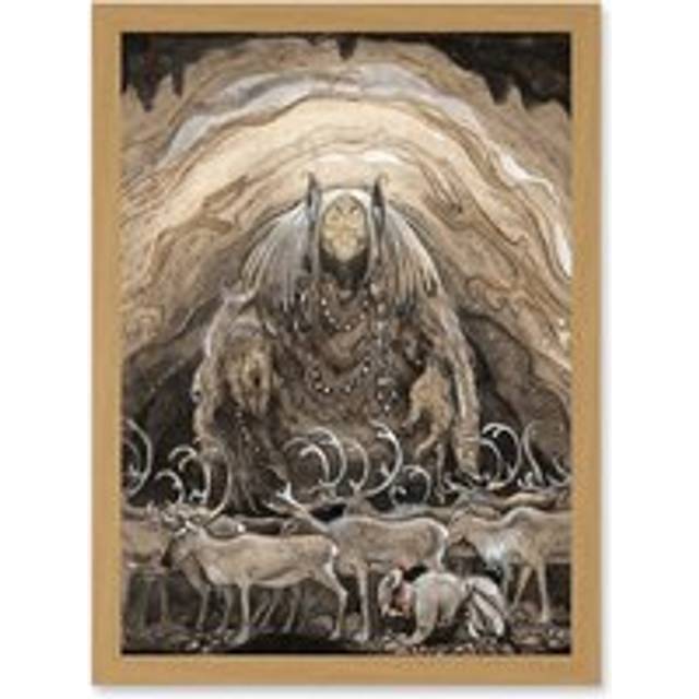Painting Troll Cave Deer John Bauer Artwork Framed Wall Art Print A4 - Tan - One Size