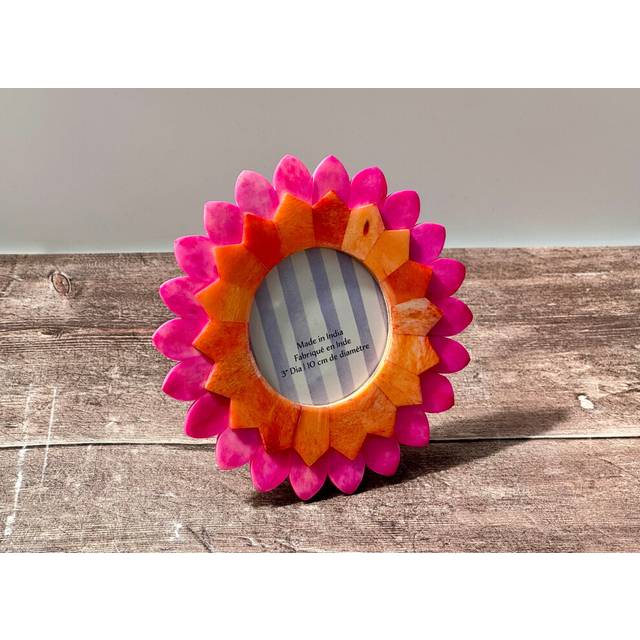 Pink and Orange Patterned Flower Photo Frame, 3 x 3