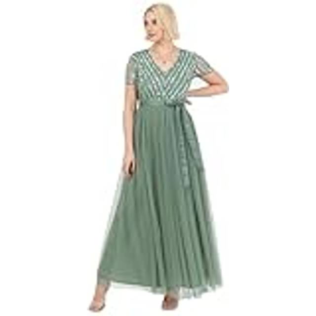 Maya Deluxe Stripe Embellished Sash Belt Maxi Dress