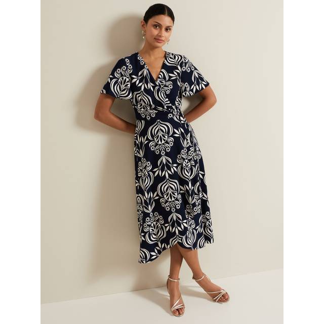 Phase Eight Julissa Floral Wrap Midi Dress, Black/White