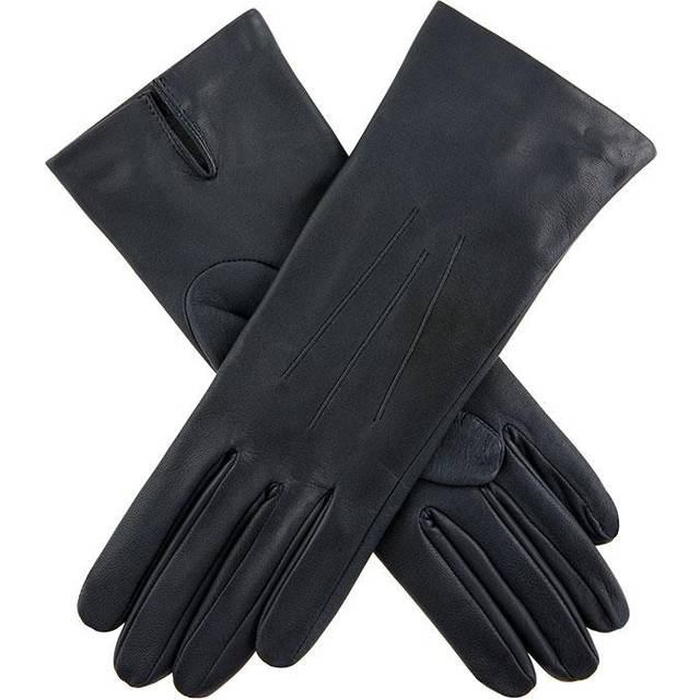 Women's Three-Point Silk-Lined Leather Gloves - NAVY / 7.5