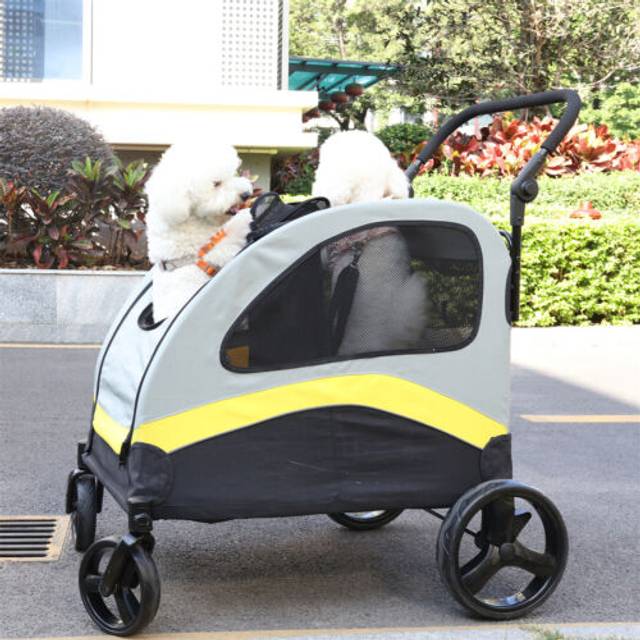 Xxl-jumbo pet dog stroller foldable pram pushchair travel cart w/ divider panel