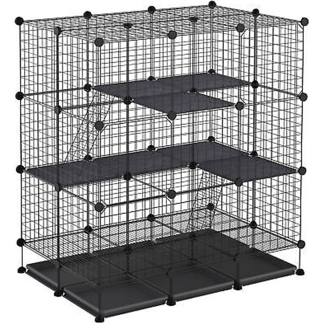 Pawhut 30 pcs diy expandable pet cage steel bars w/ doors trays plastic corners