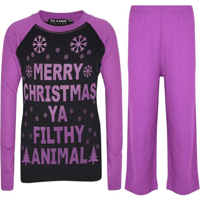 (5-6 Years, Black & Lilac) Unisex PJ'S YA FILTHY Black & Lilac Xmas Pyjamas Set
