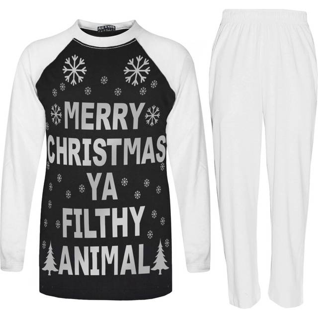 (3-4 Years, Black & White) Unisex PJ'S YA FILTHY Black & White Xmas Pyjamas Set