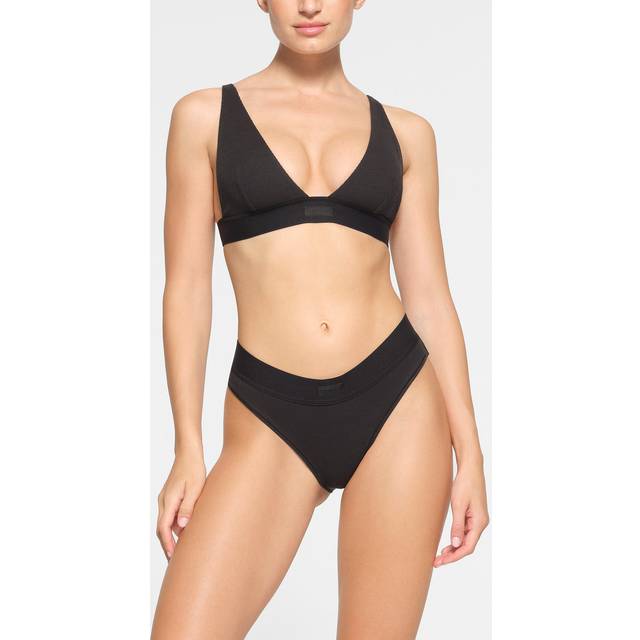 SKIMS Plunge Bralette | Black | Medium | Cotton Rib - Soot