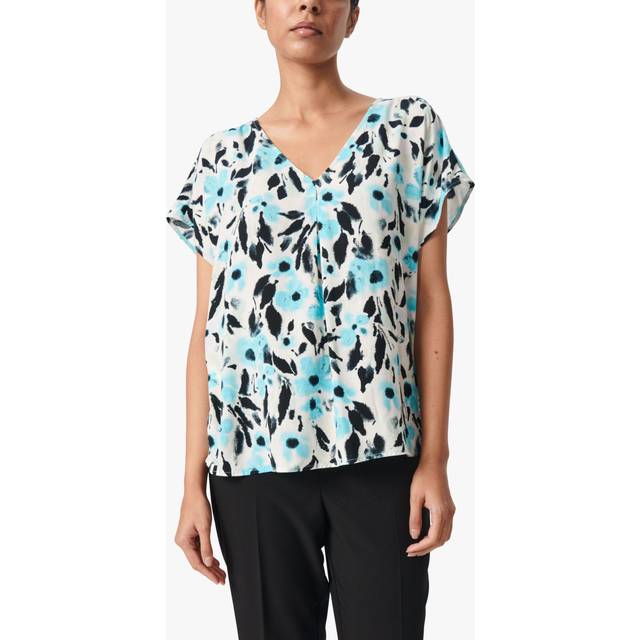 Soaked In Luxury Dusine Short Sleeve V-Neck Blouse, Sea Jet Flower