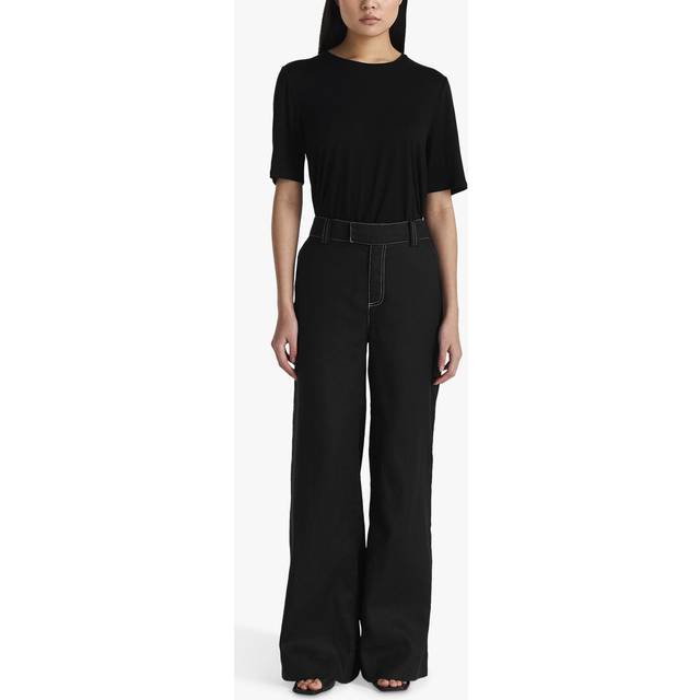 Twist & Tango Ginny Contrast Stitch Wide Leg Trousers, Black