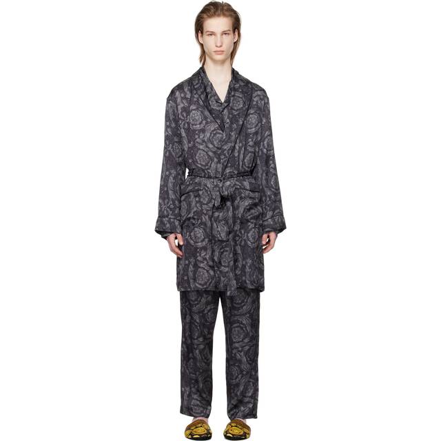 Versace, Pyjamaser & Lounge, Herr, L, Badrock med Barocco mönster - gray (L)