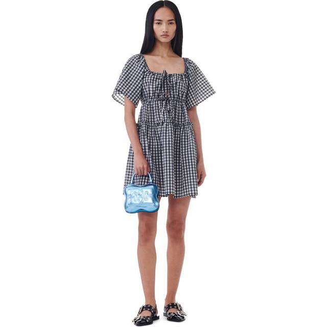 Ganni Seersucker Check Mini Layer Dress Dam Korta Klänningar Stl. 38 - Från Magasin - Egret (38)