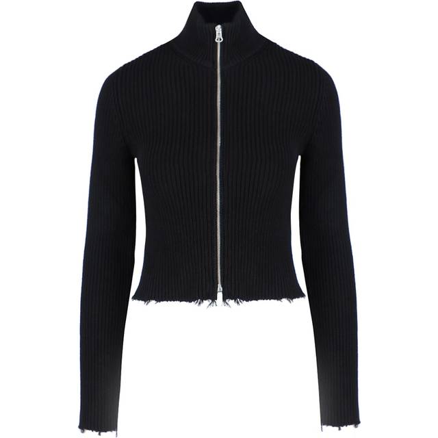MM6 Ribbed Knit Cotton Zip-Up Cardigan, Size Small - Black (Size Small)