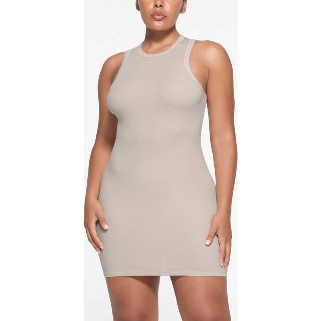 Skims Womens Stone Ribbed Sleeveless Stretch-cotton Mini Dress Xxl - STONE