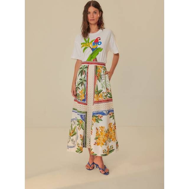 Off-White Tropical Destination LENZING™ ECOVERO™ Euroflax™ Midi Skirt, TROPICAL DESTINATION OFF-WHITE / XL