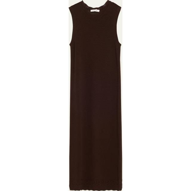 Frame Womens Chocolate Brown Pointelle Flared-hem Slim-fit Knitted Midi Dress L - CHOCOLATE BROWN