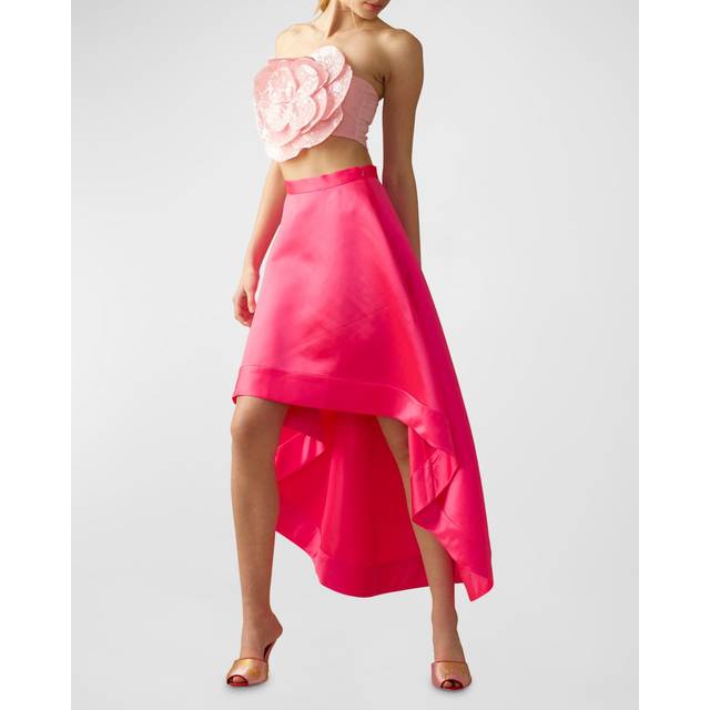 High-Low A-Line Satin Maxi Skirt - Hot Pink - 6