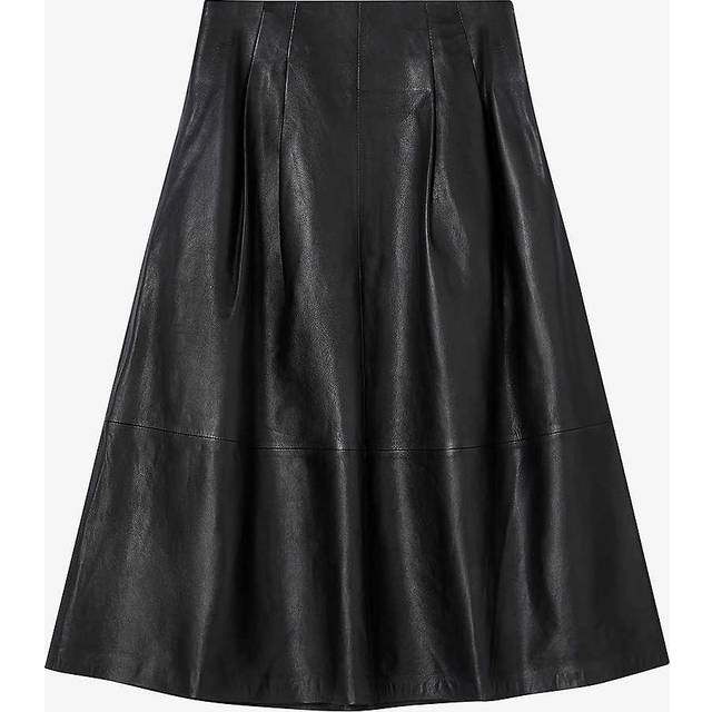 Lk Bennett Womens Bla-black Farrow A-line Leather Midi Skirt 12 - BLA-BLACK