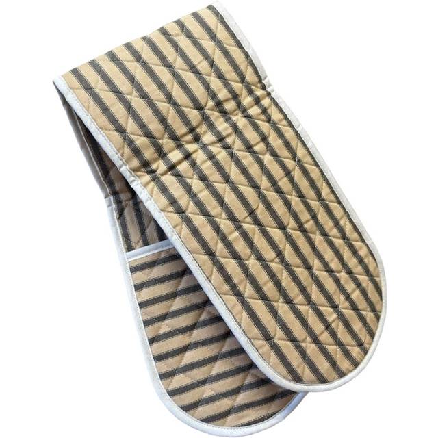 Beige & Brown Stripe Double Oven Glove Quilted Gauntlet Pot Holder