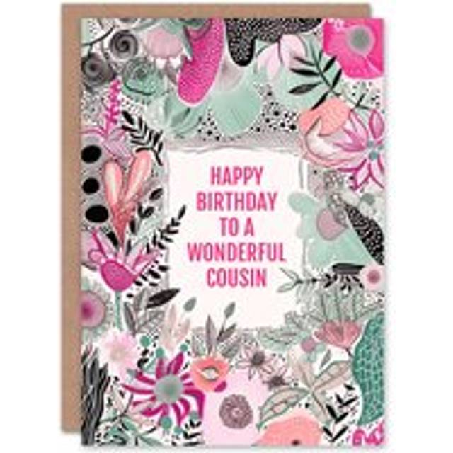 Cousin happy birthday card boho wildflowers pink flowers for her greeting card