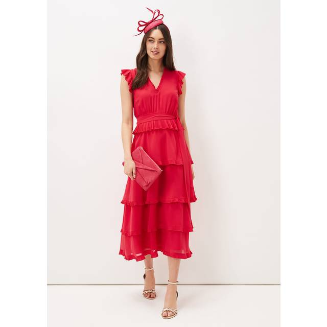 Phase Eight Women's Josephina Tiered Midi Dress - Lipstick - 10