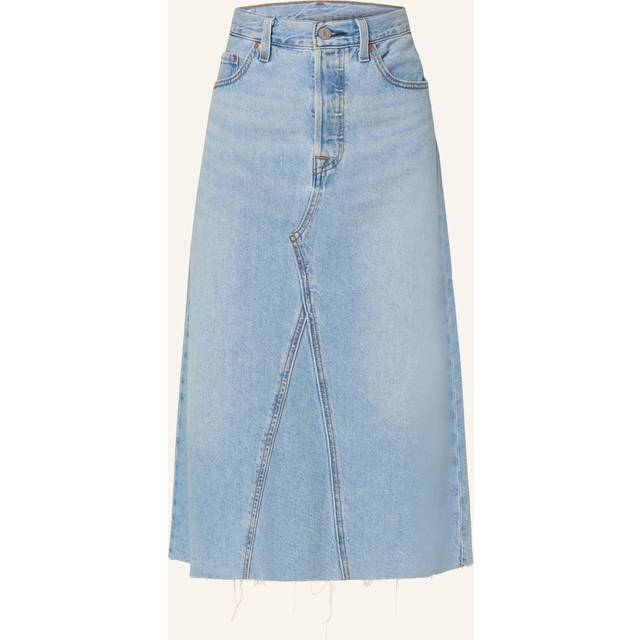 Levi's – Mellanblå, dekonstruerad, a-linjeformad, lång jeanskjol med hög midja