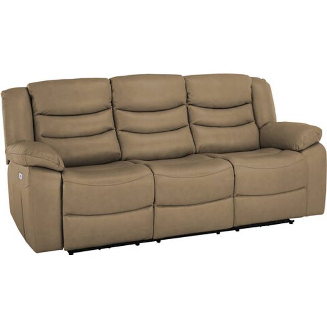 Beige Leather Sofas - 3 Seater Electric Recliner Sofa - Marlow Range - Oak Furnitureland