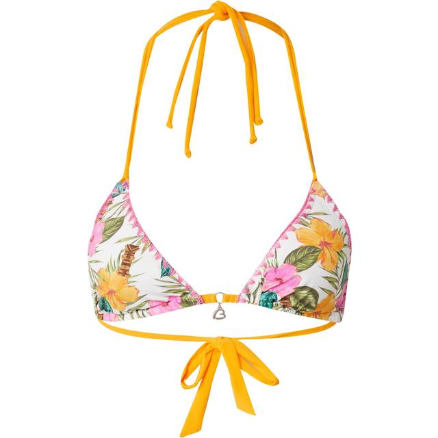 Nuco Tortuga Triangle Bikini Top in Floral Print - White - S