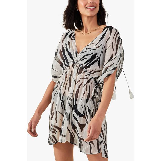 Accessorize Metallic Finish Tiger Print Kaftan, Ivory/Black