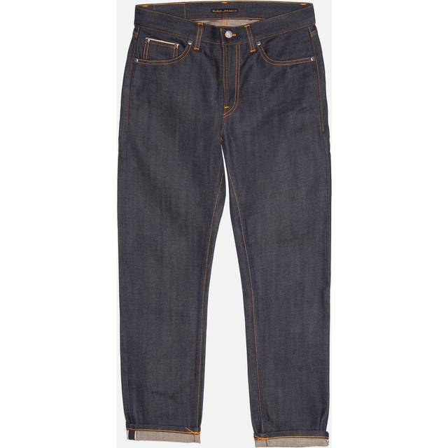 Nudie Jeans Gritty Jackson Dry Selvage Mid Waist Regular Straight Fit Organic Selvedge Jeans W34/L34 Sustainable Denim - Blue (W34/L34)