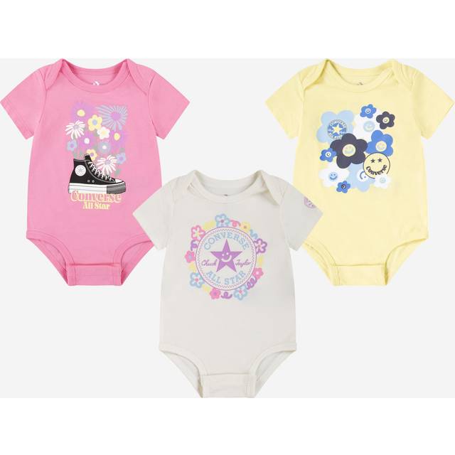 Converse Baby Girls 3 Pack Pattern Bodysuit Set in Multicolour - Multicoloured / 6 Mths