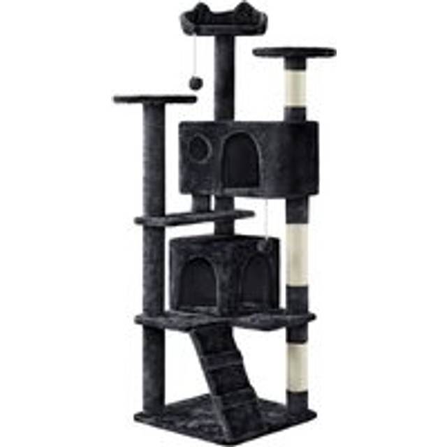 Yaheetech 61.5"H Cat Tree Tower with 2 Condos & 2 Fur Balls & 3 Scratching Posts, Black