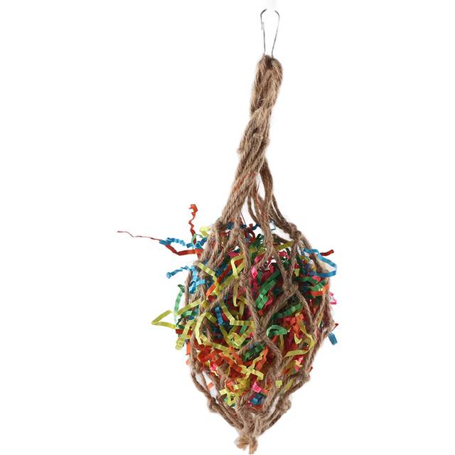 Colourful Paper Non Toxic Harmless Bird Shredded Papers Mesh Bag Parrots Hanging Chewing Biting Cage Toy with Hook