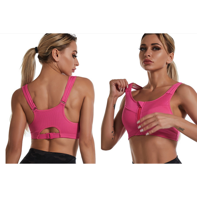 Posture Supportive Front Zip Sport Bra - Pink / UK 12