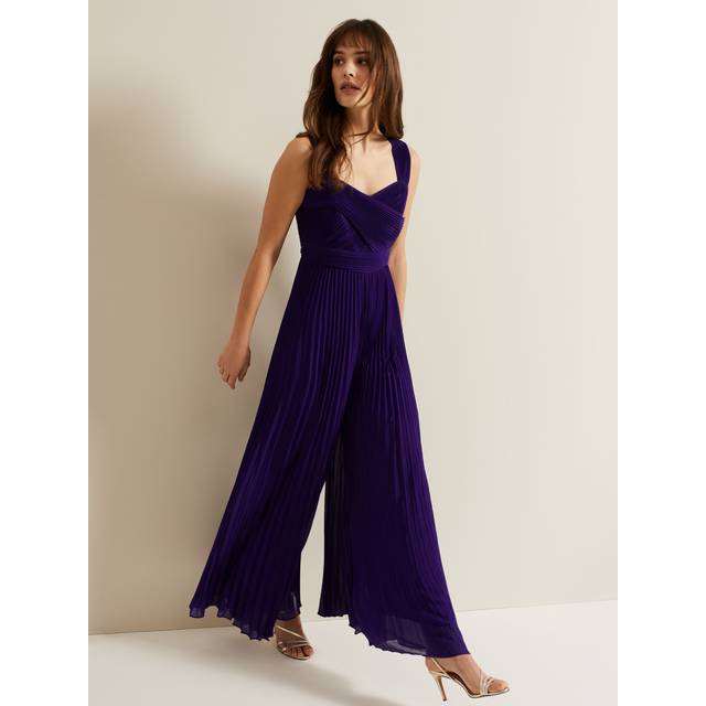 Phase Eight Lucia Plisse Wide Leg Jumpsuit, Violet