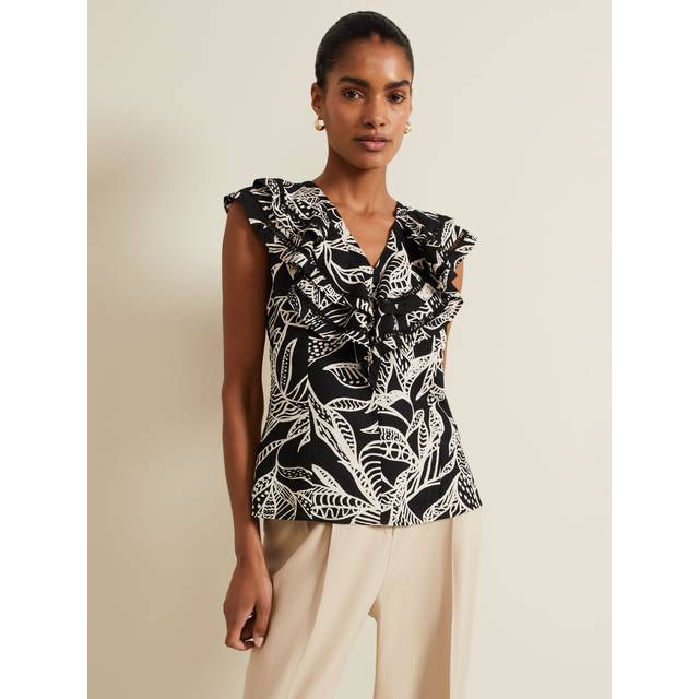 Phase Eight Women's Rosey Linen Ruffle Top - Black - 14