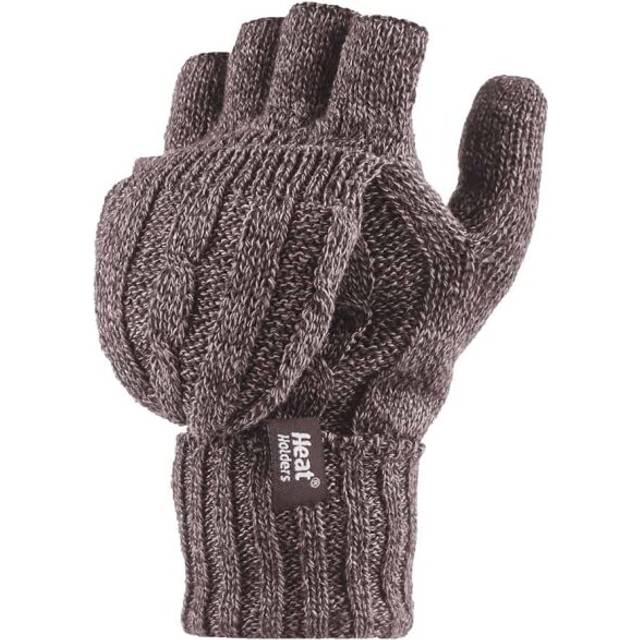 Heat Holders Womens Thermal Converter Fingerless Cable Knit 2.3 tog Gloves - Beige Silk - One Size