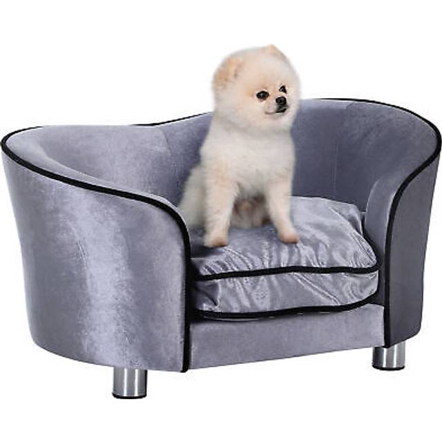 Pawhut dog sofa bed pet chair kitten couch w/ wooden frame storage pocket