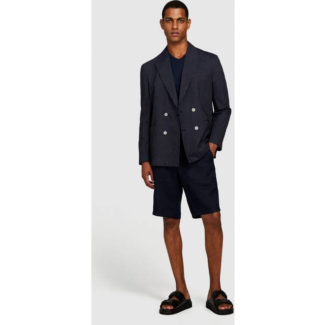 Sisley - Dark Blue 100% Linen Bermudas, Man, Dark Blue, Size: 46