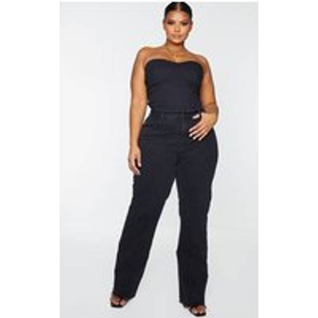 PRETTYLITTLETHING Plus Black Long Leg Straight Jeans, Black - 26
