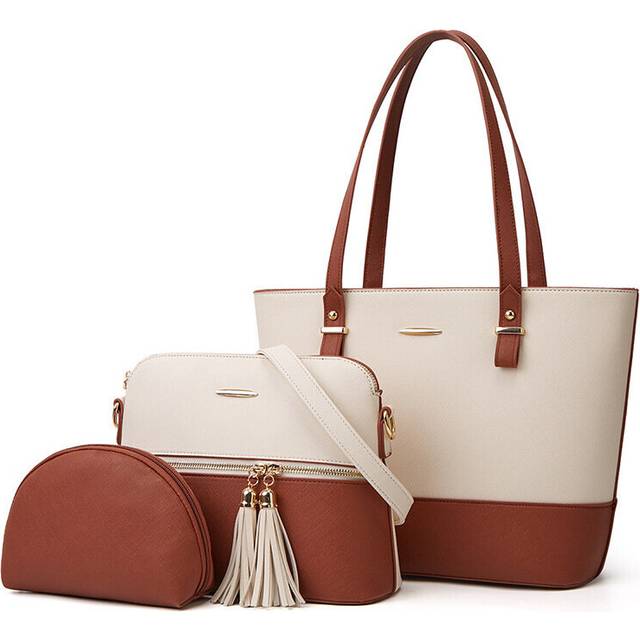 (White with Brown) 2023 new sub mother bag atmospheric three sets of shoulder slanting cross handbag women's bag