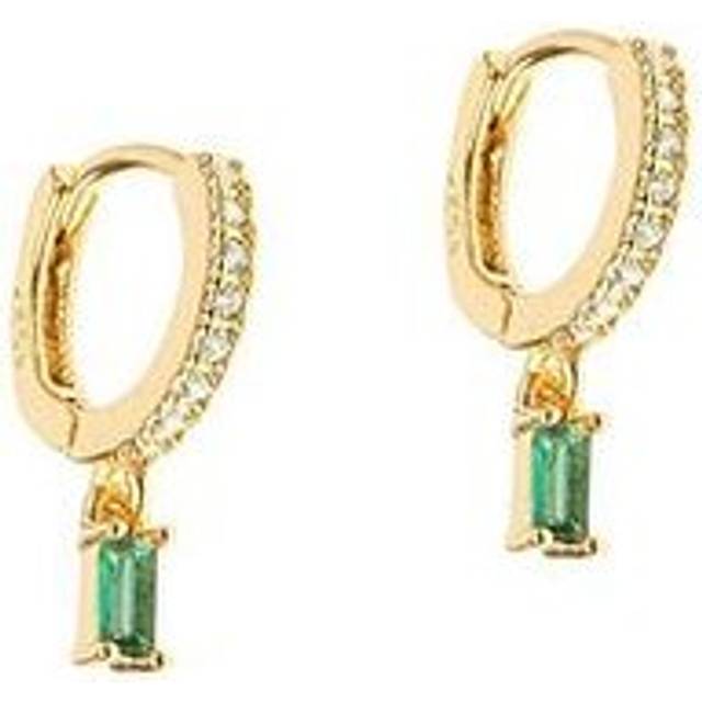 The Love Collection Green Rectangle Dropper Huggie Hoops, One Colour, Women