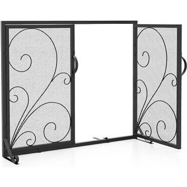 Costway Double Door Black Steel Fire Guard with Magnetic Panels - 104.1 x 86.4 x 10.16cm