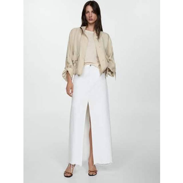 Mango Amaia Frayed Hem Denim Maxi Skirt
