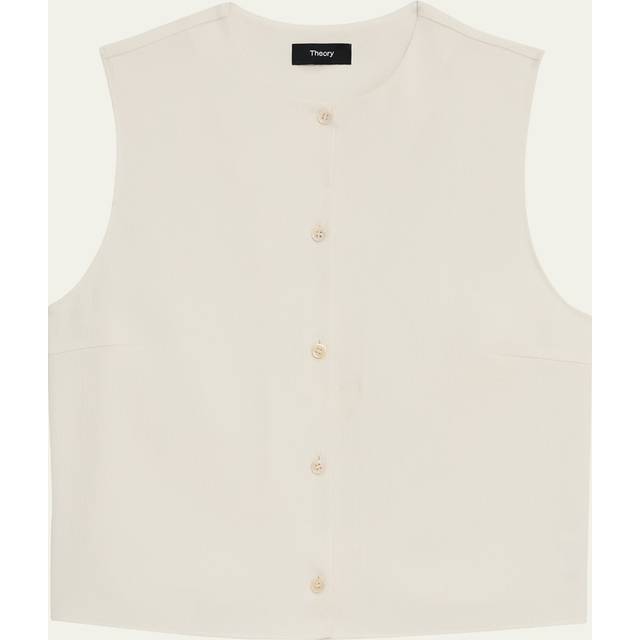 Theory Womens Rice Cropped Sleeveless Woven-blend Top S - RICE