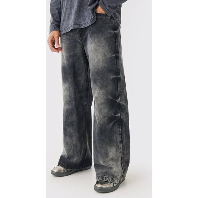 Mens Extreme Super Baggy Acid Wash Jeans In Washed Black